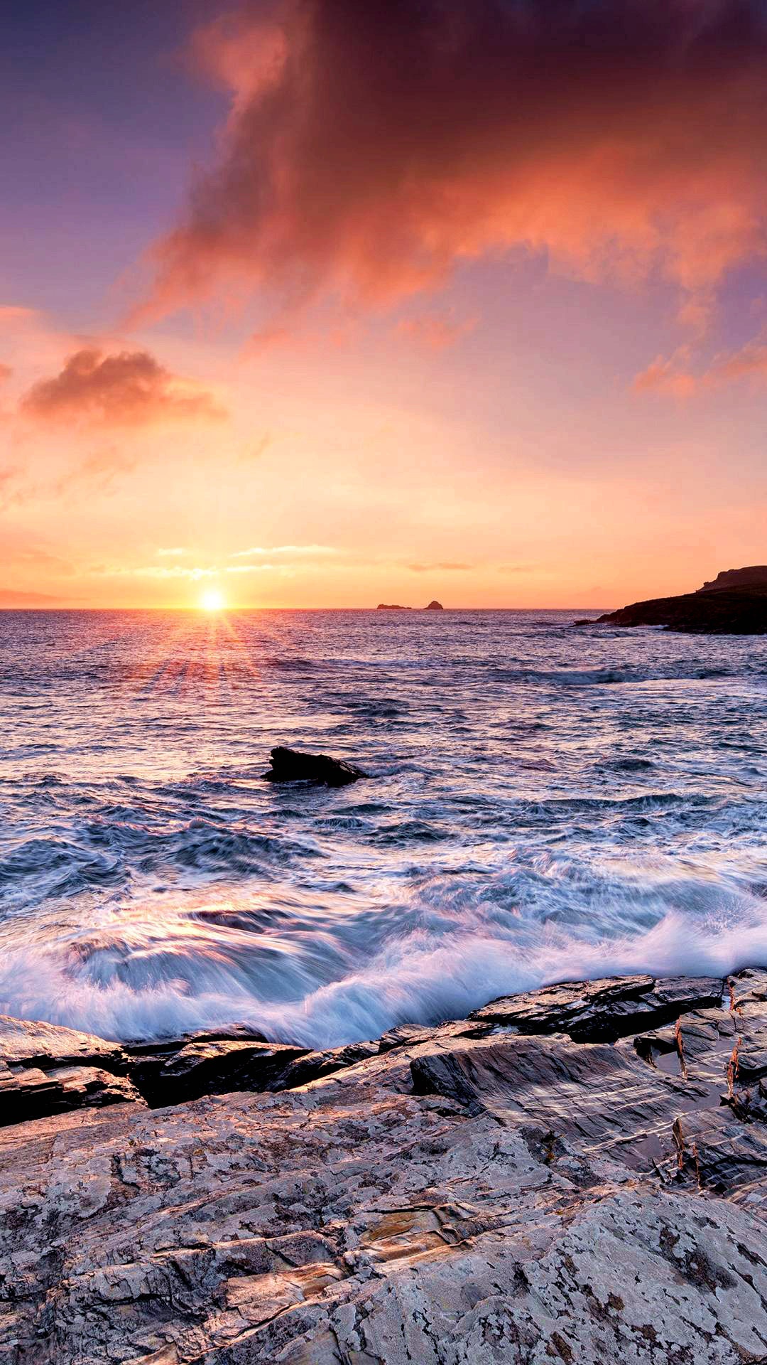 海边日落,风景手机壁纸