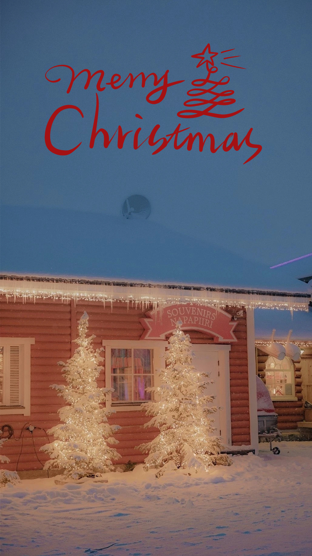圣诞节唯美雪地夜景,节日手机壁纸