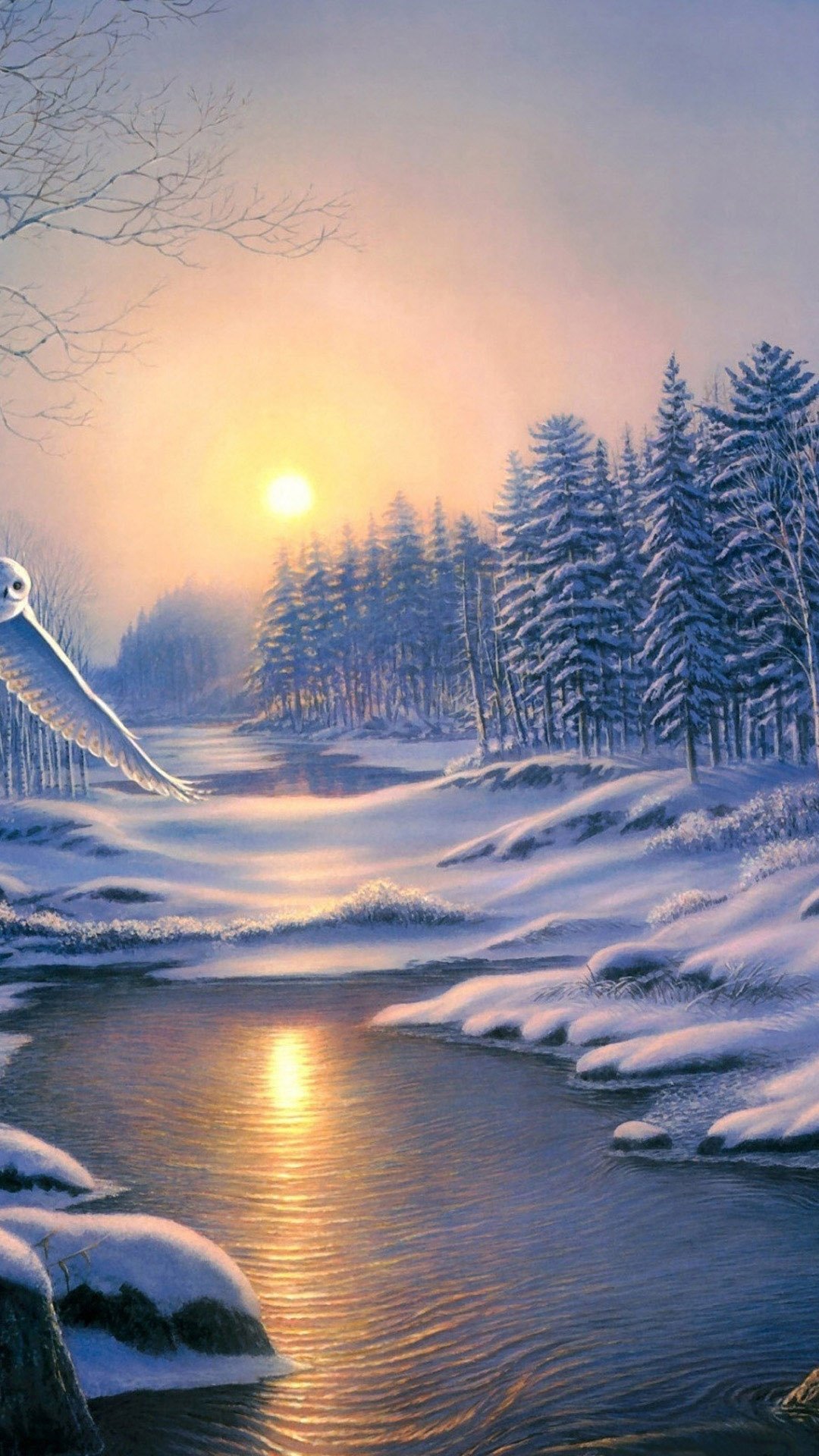 冬季山水画,高清图片,手机壁纸