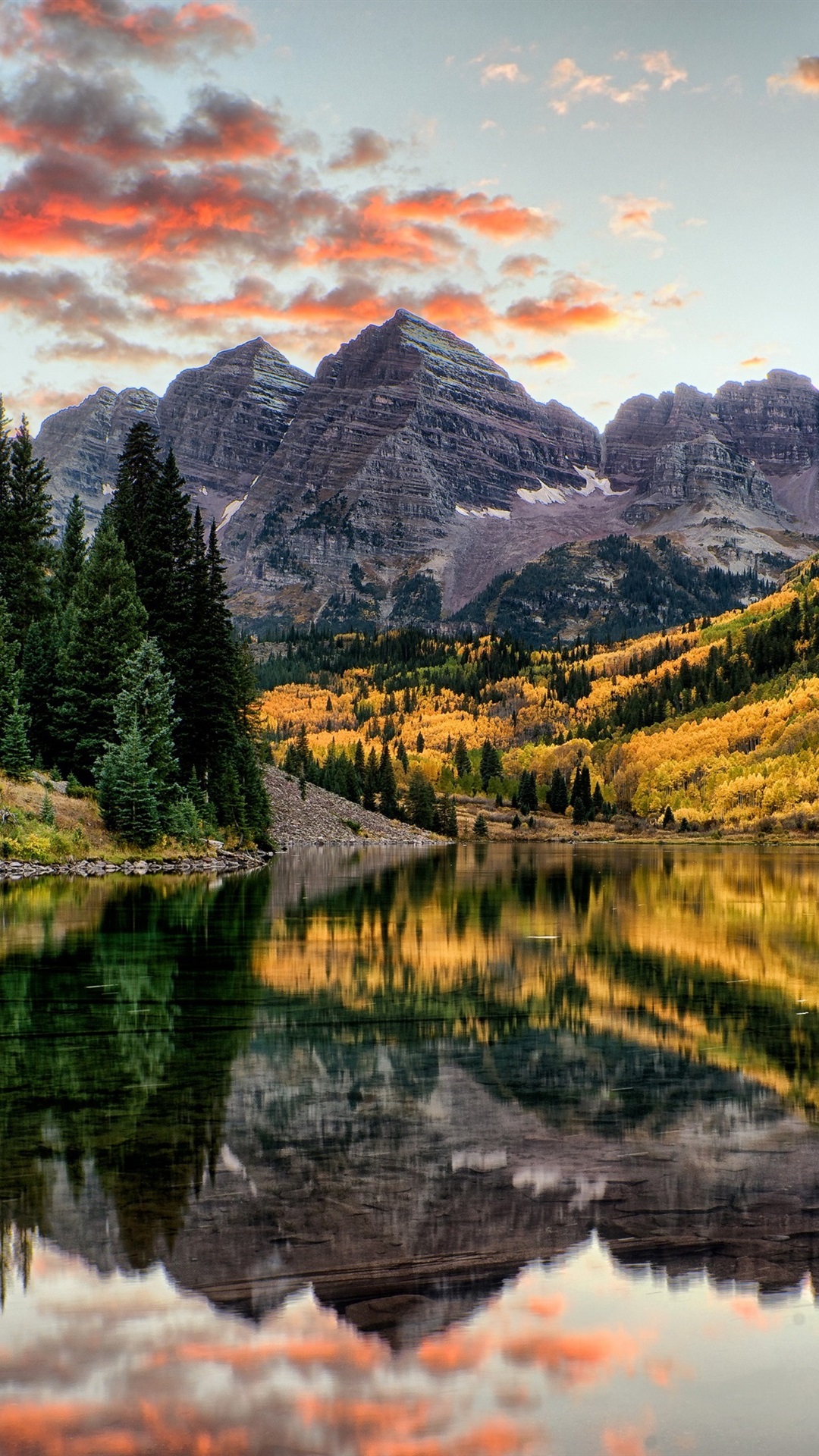 iphone壁纸铃铛山,山,树,湖,秋,科罗拉多州,美国